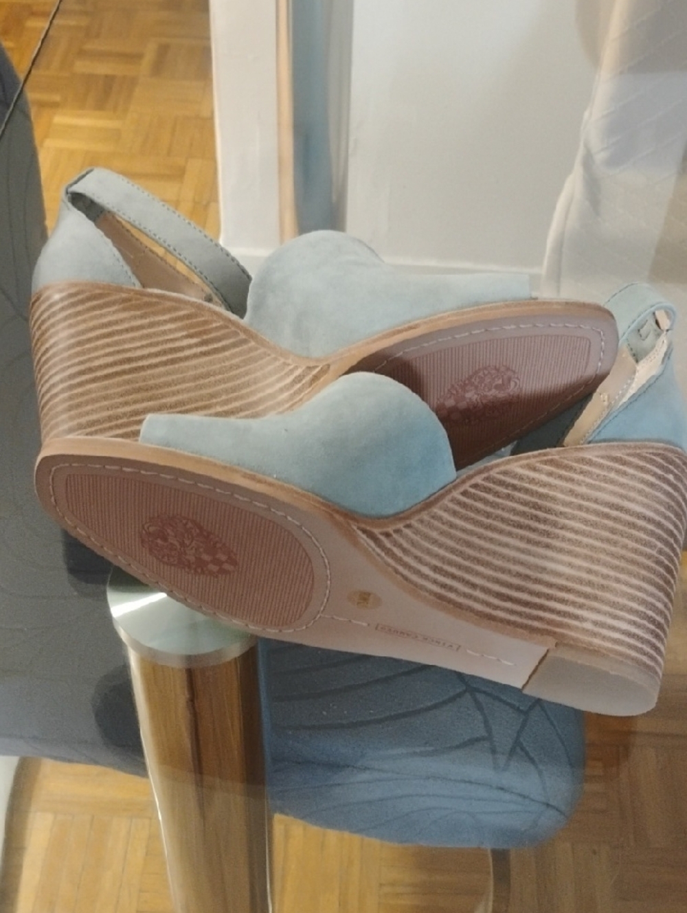 Vince Camuto Powder Blue Suede Wedge Sandals - Picture 4 of 6